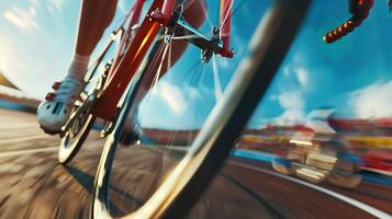Legs of a track cycling cyclist at a bicycle racing photo