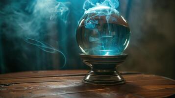 Empty crystal ball for future prediction with smoke photo