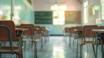 School classroom in blur background without young student photo