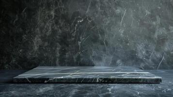 empty grey marble tabletop with dark stone background photo