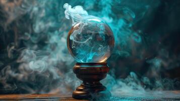 Empty crystal ball for future prediction with smoke photo