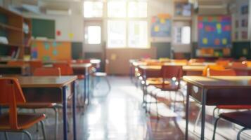 School classroom in blur background without young student photo