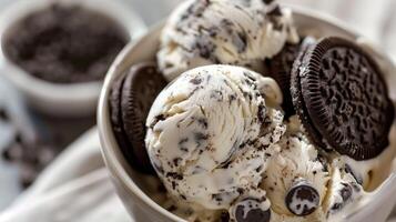 Delicious cookies and cream ice cream photo