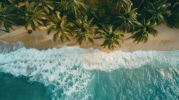 Top aerial drone air above view of ocean sea waves beach. photo