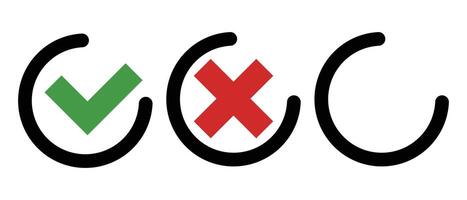 An icon set of a check mark, a cross mark, and a blank mark. vector
