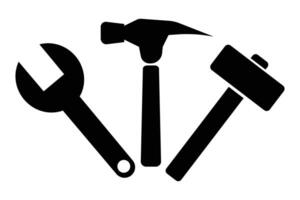 Wrench and hammer silhouette icon set. vector
