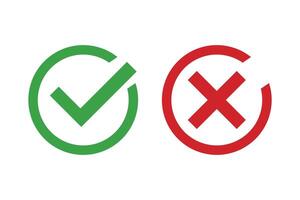 Set of check mark and cross mark icons. Right and wrong. vector