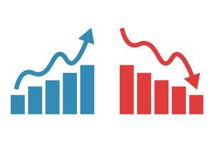 Set of ascending arrow and bar, and decreasing arrow and bar. vector