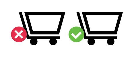 Set of shopping basket icons with cross and check marks. vector