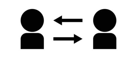 Two figures communicating and an arrow icon. vector