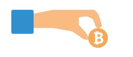 Man's hand holding a bitcoin. vector