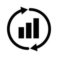 Rotating arrow and bar graph silhouette icon. vector