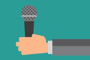 Illustration of a man holding a microphone. Interview, singer. vector