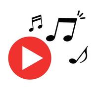 Play button and music note icon. vector