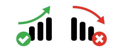 Set of icons for success and failure bar graph. vector