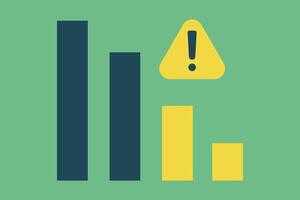 Attention icons and bar graph. Bankruptcy crisis. Decline in sales. Exclamation mark. vector