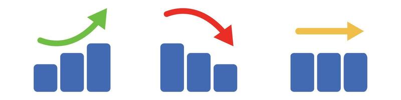 A set of icons for a rising bar, a falling bar, and a flat bar. Business performance and investment performance. vector