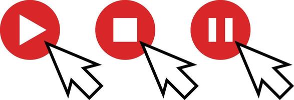 Play button, Stop button, pause button and mouse cursor vector