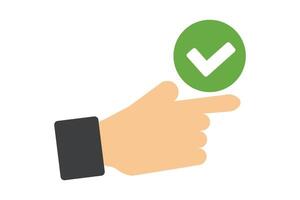Human hand and green check mark icon. vector
