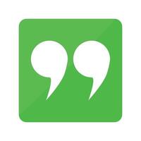 Icon with double quotation marks in green box. vector
