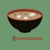 Miso soup and chopsticks icon set isolated on Japanese style background. Japanese food. vector