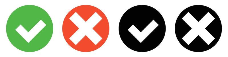 Check mark and cross mark icon set. Right and wrong answer. vector