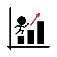 Pictogram of the person who ascends the ascending arrow and the bar graph. vector