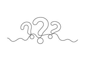 Question mark, one line continuous drawing. Simple minimalism design style, linear background with question sign. Help, ask, support, FAQ. outline illustration vector