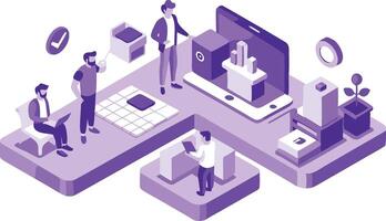 Mobile app development and website design development concept and group working with business team vector