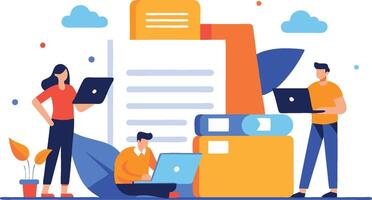 Document, content or research paper, documentation file, folder, paperwork, search or file, office, contract concept, paper or document file folder vector