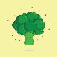 The character is a cheerful broccoli. Cartoon mascot of broccoli in . A pretty, happily smiling broccoli. flat illustration, design, menu, background. vector