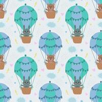 seamless pattern with rabbits and bears on a balloon. illustration with animals for children. It is used for printing on children's fabrics, wallpaper, textiles, design. vector