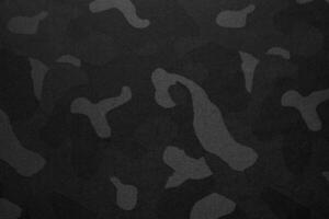 Camouflage pattern. Trendy dark gray camouflage fabric. Military texture. Dark back. photo
