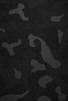 Camouflage pattern. Trendy dark gray camouflage fabric. Military texture. Dark back. photo