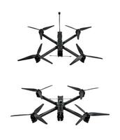 Modern FPV drone on a white back. Four-engine aircraft on the radio control. Drone for racing, filming and entertainment. photo