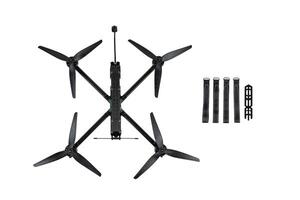 Modern FPV drone on a white back. Four-engine aircraft on the radio control. Drone for racing, filming and entertainment. photo