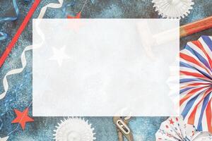 labor day background with hammer, pliers and holiday decor with empty space photo