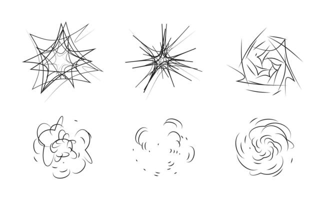 Swirl design elements. Abstract curve cartoon graphic design. Set of twist circular vortex