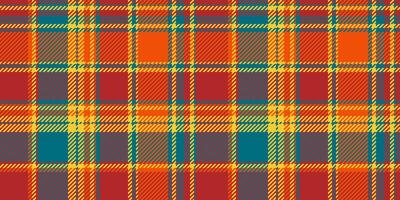 Harvest check tartan, commerce textile background fabric. Structure texture seamless plaid pattern in fire brick and cyan colors. vector