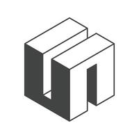 Cube logo, geometric design. Black and white Box logotype company, trendy techno emblem in isometric 3D style. vector
