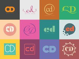 CD logo company template. Letter c and d logotype. Set different classic serif lettering and modern bold text with design elements. Initial font typography. vector
