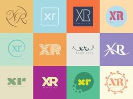 XR logo company template. Letter x and r logotype. Set different classic serif lettering and modern bold text with design elements. Initial font typography. vector