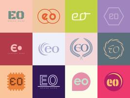 EO logo company template. Letter e and o logotype. Set different classic serif lettering and modern bold text with design elements. Initial font typography. vector
