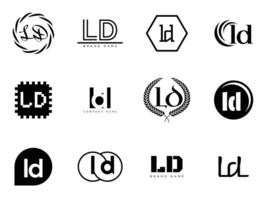 LD logo company template. Letter l and d logotype. Set different classic serif lettering and modern bold text with design elements. Initial font typography. vector