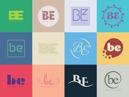 BE logo company template. Letter b and e logotype. Set different classic serif lettering and modern bold text with design elements. Initial font typography. vector