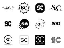 SC logo company template. Letter s and c logotype. Set different classic serif lettering and modern bold text with design elements. Initial font typography. vector
