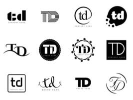 TD logo company template. Letter t and d logotype. Set different classic serif lettering and modern bold text with design elements. Initial font typography. vector