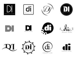 DI logo company template. Letter d and i logotype. Set different classic serif lettering and modern bold text with design elements. Initial font typography. vector