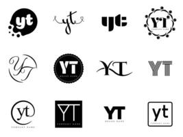 YT logo company template. Letter y and t logotype. Set different classic serif lettering and modern bold text with design elements. Initial font typography. vector