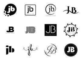 JB logo company template. Letter j and b logotype. Set different classic serif lettering and modern bold text with design elements. Initial font typography. vector